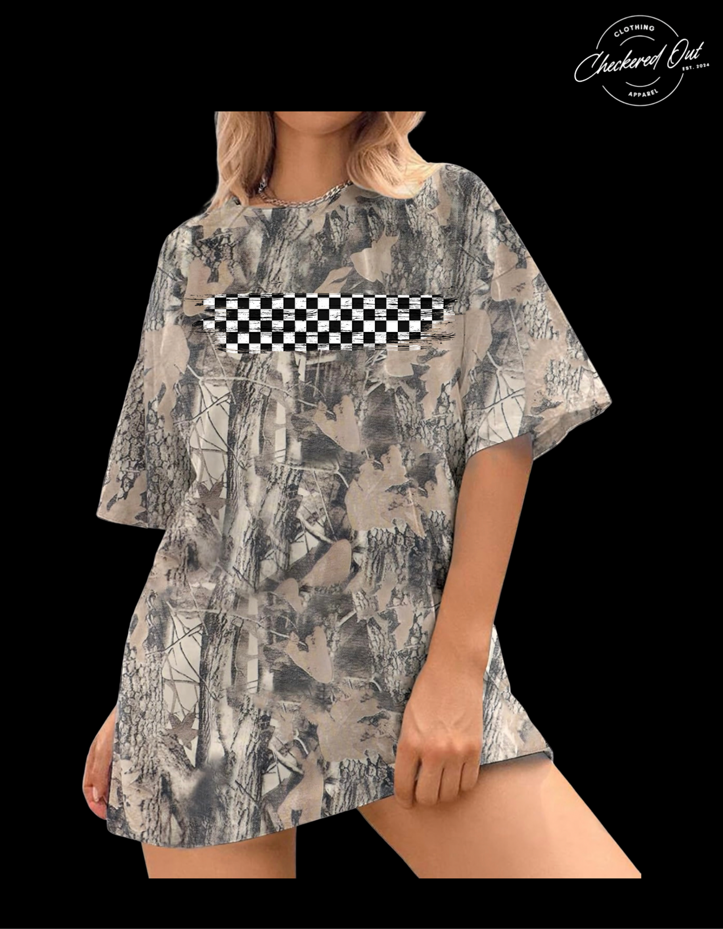 Dark Camo Shirt with Checkered Stripe