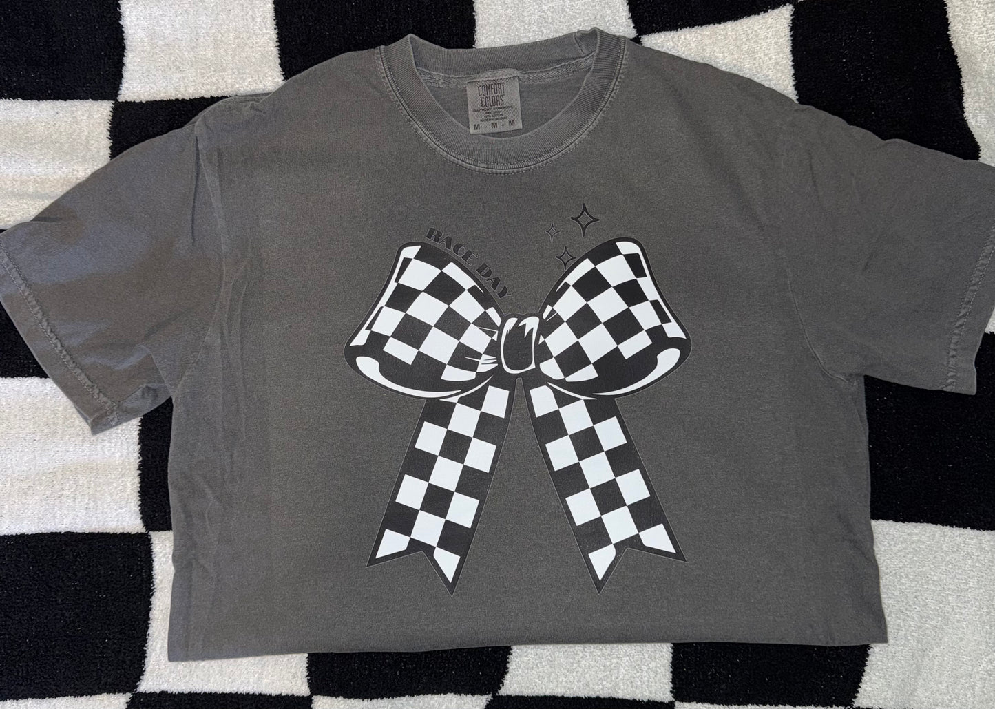 Checkered Bow Race Day Dark Grey