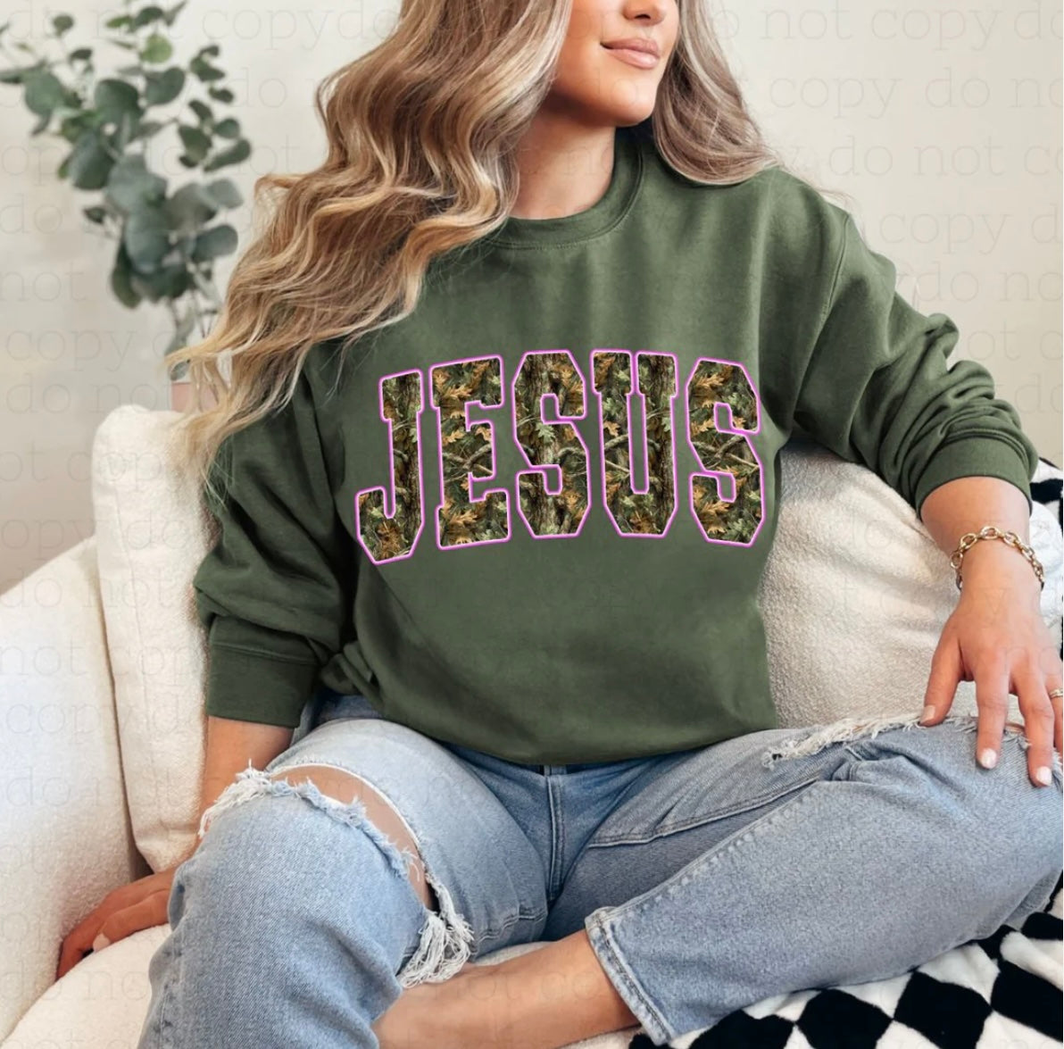Camo Jesus Design with Pink Outline Design