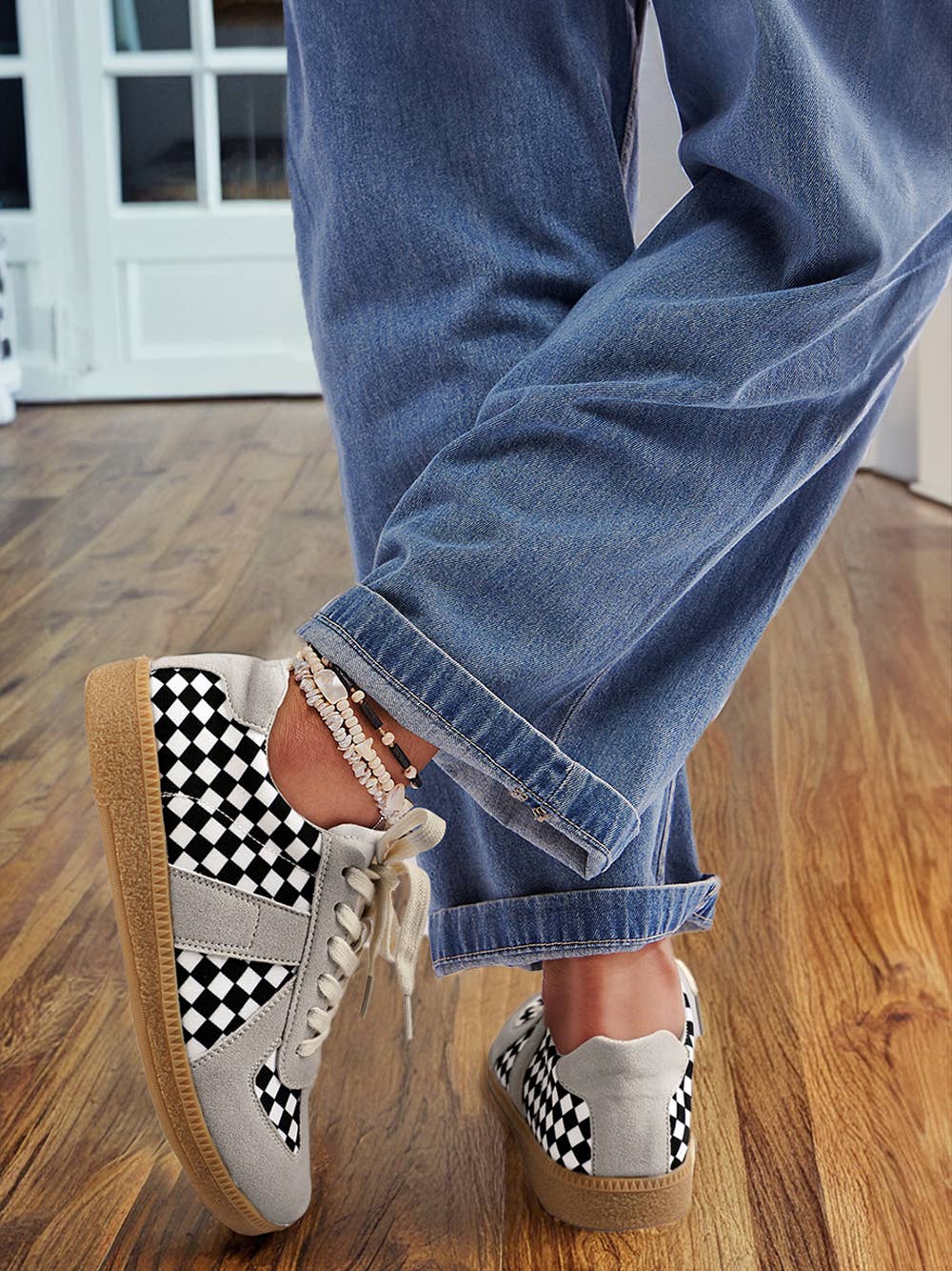 Checkerboard Patchwork Leatherette Shoes