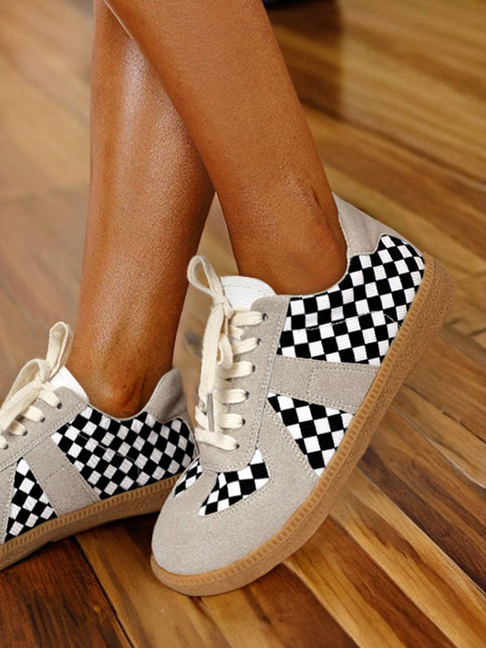 Checkerboard Patchwork Leatherette Shoes