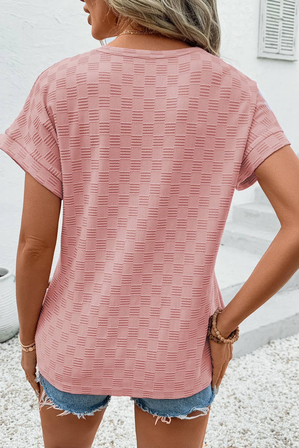 Checkered Textured Round Neck T-shirt