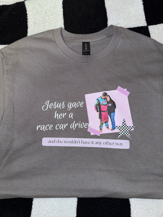 Jesus gave her a race car driver Design