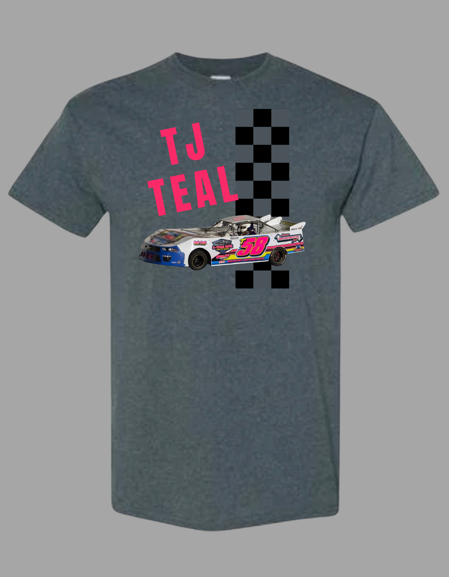 Name, car cutout and checkered