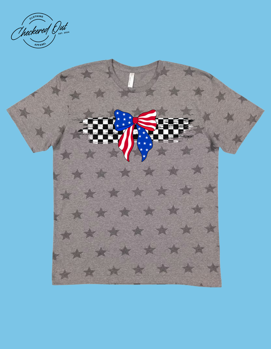 Grey Star Shirt with checkered and American Bow