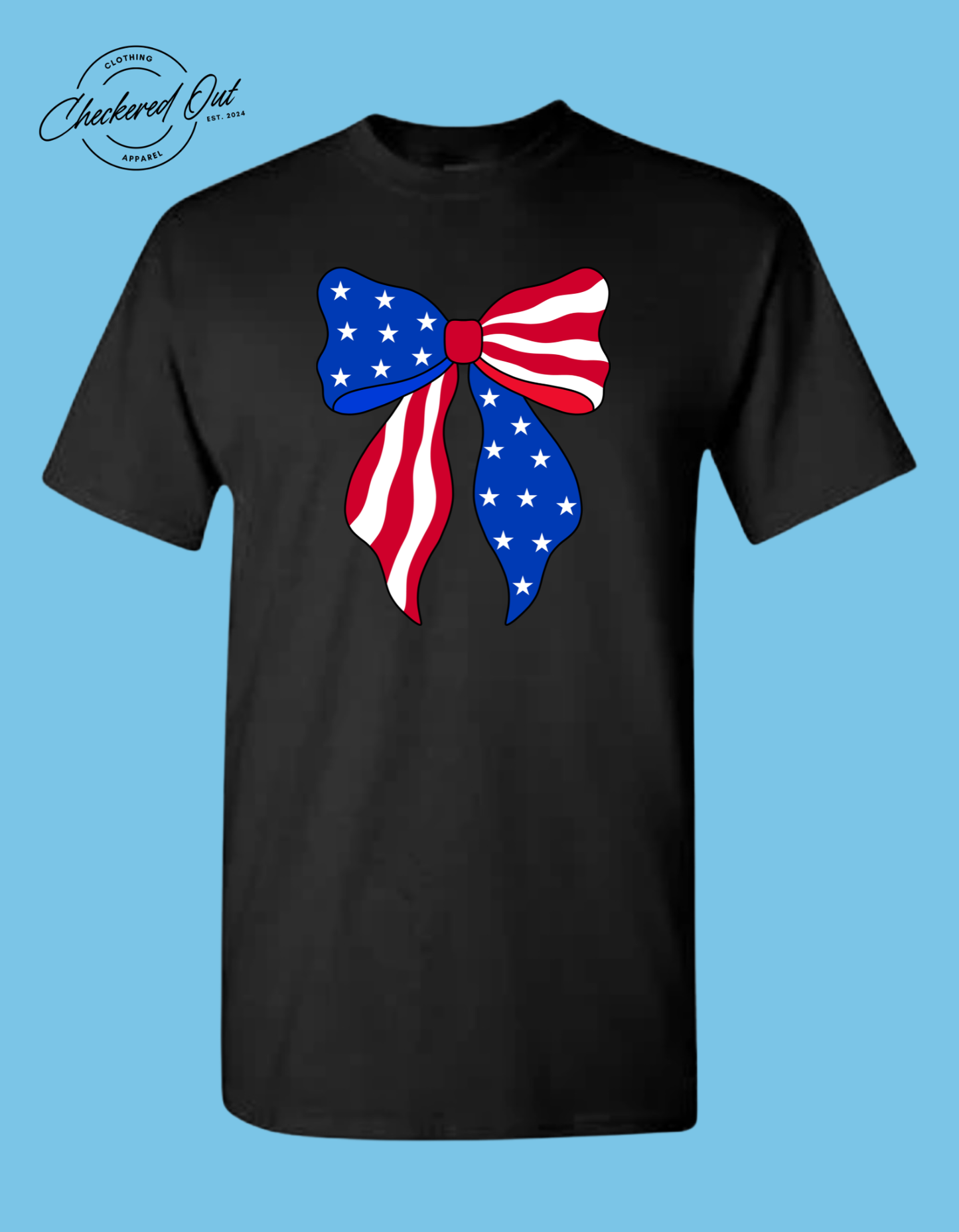 Red White and Blue America Bow Black T-shirt
