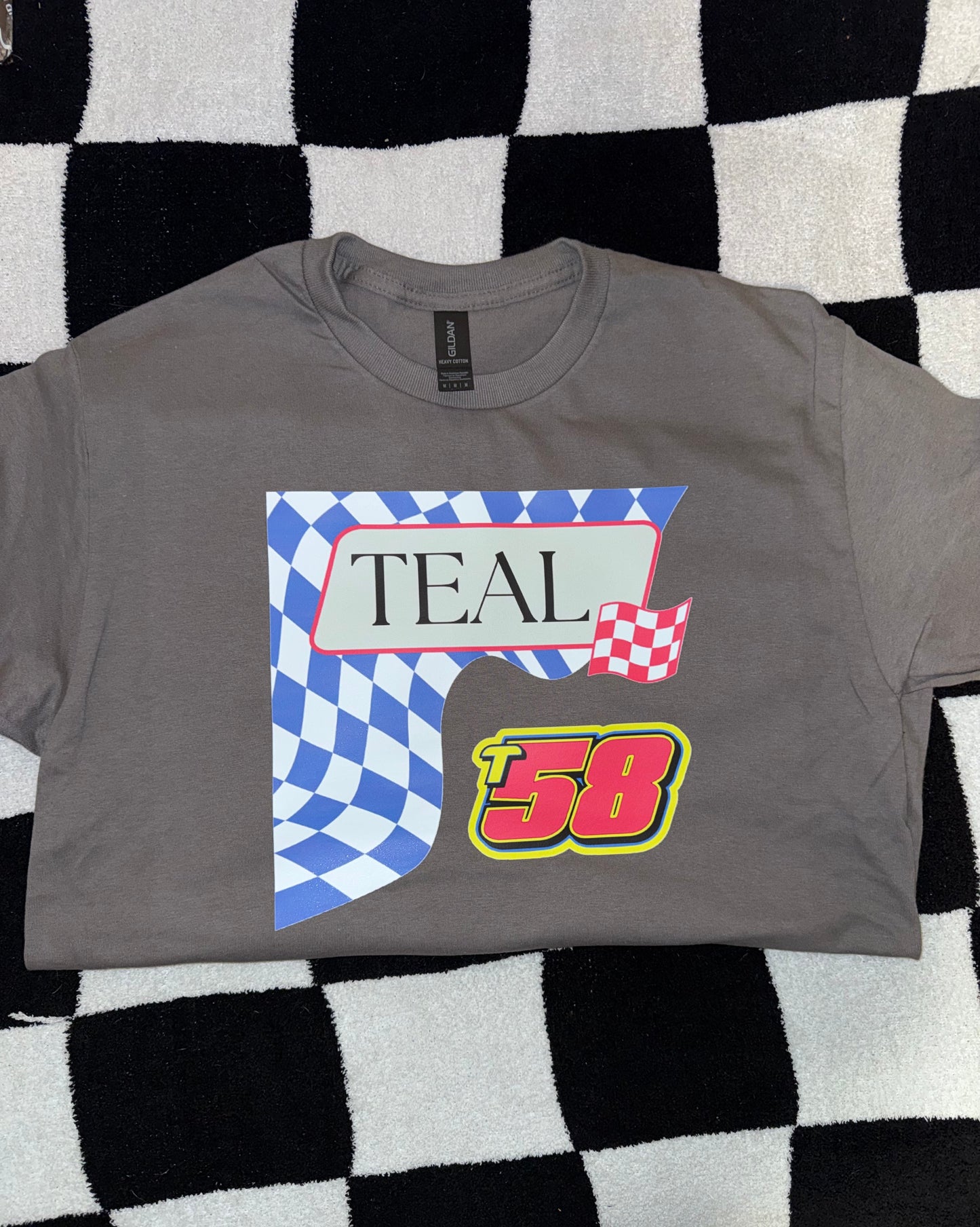Neon: Last Name and Number with a Checkered Background