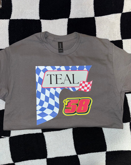 Neon: Last Name and Number with a Checkered Background