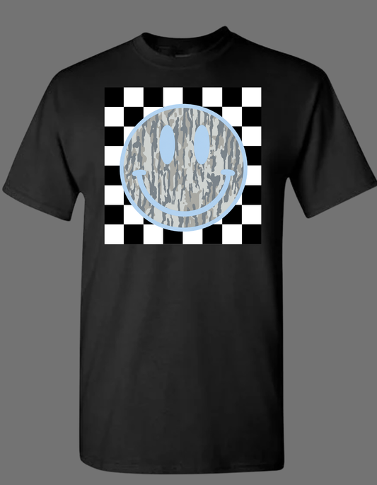 Camo Smiley Face with Checkered background