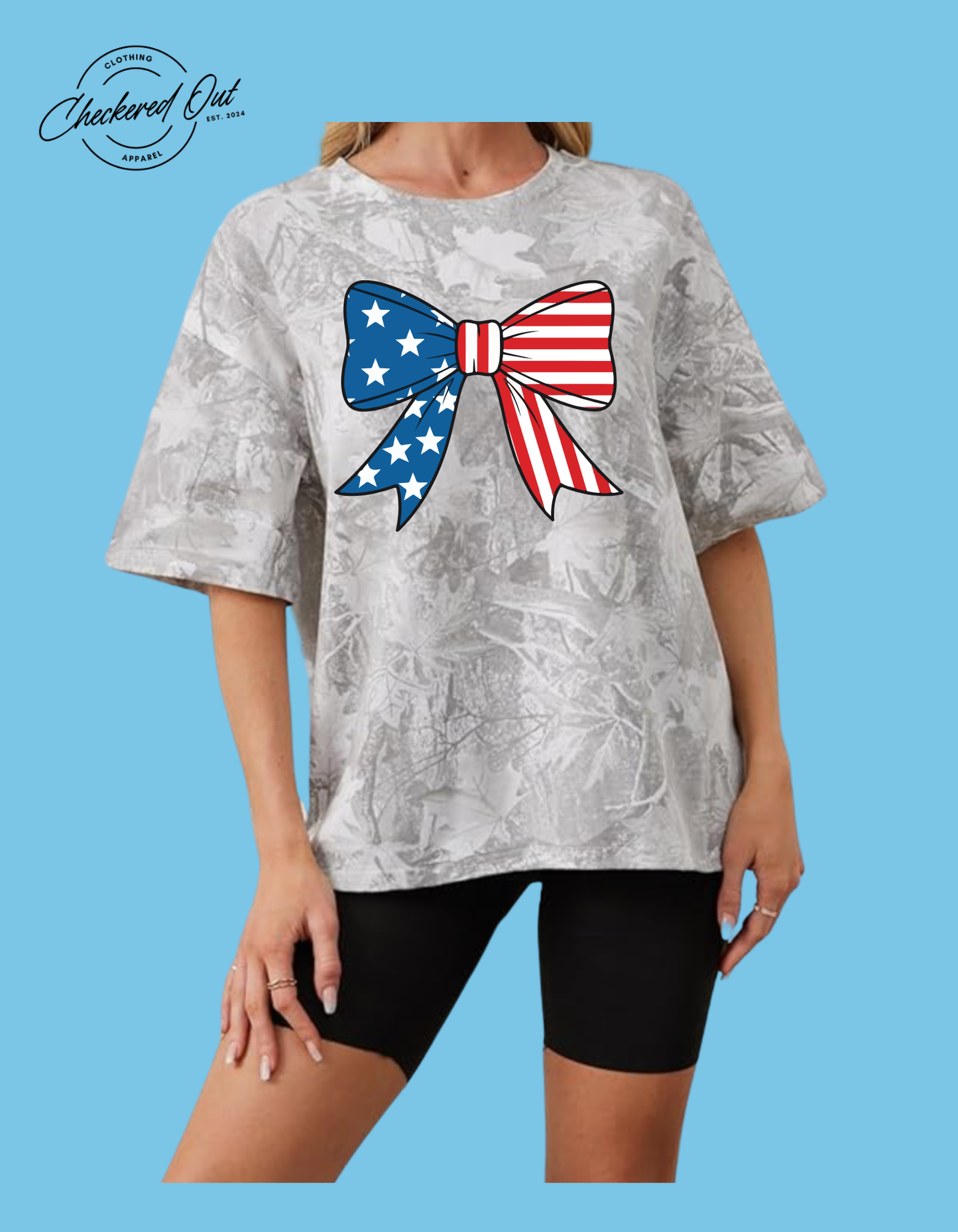 Light Camo with Red White and Blue America Bow