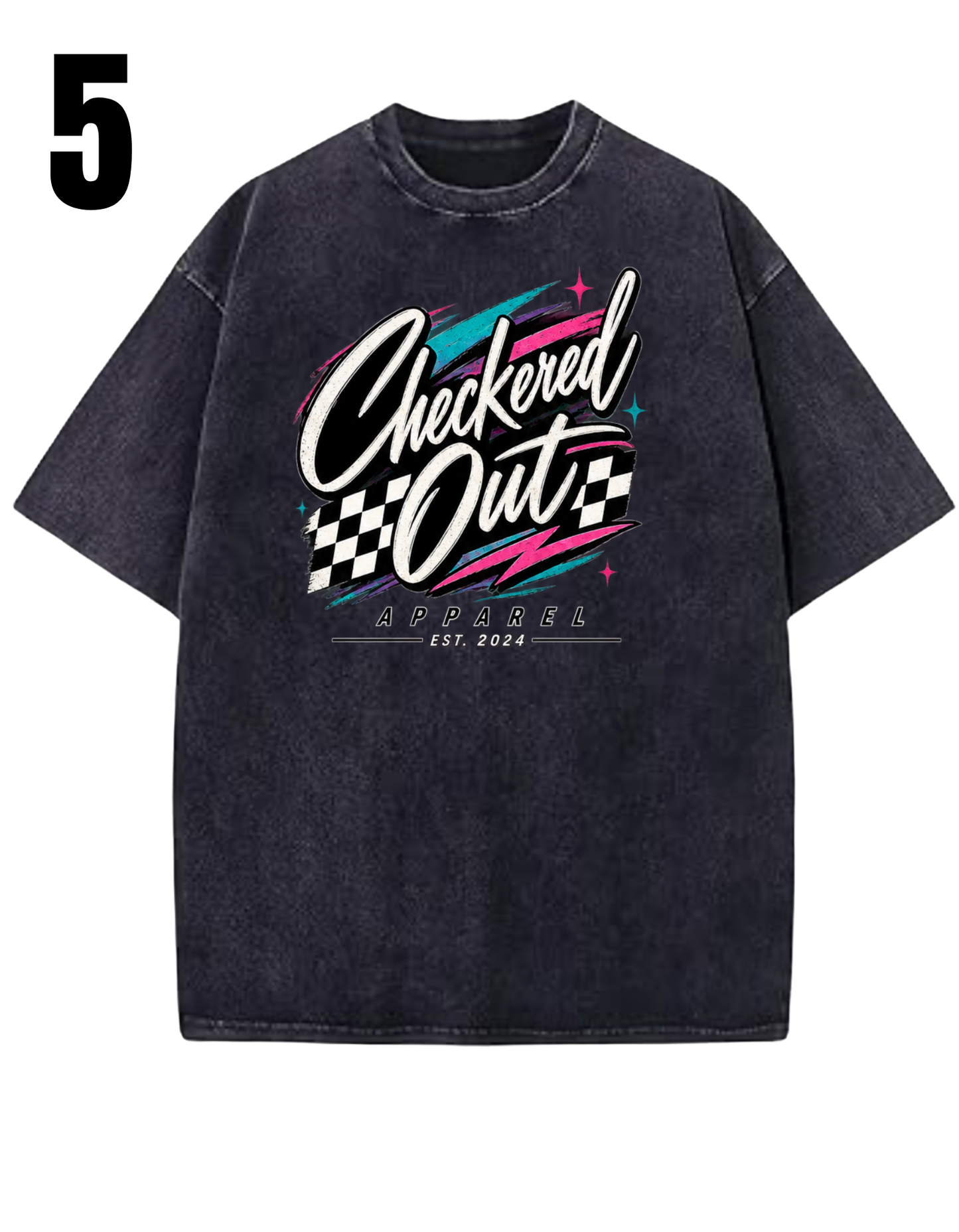 Checkered Out Apparel Retro Themed, Acid Wash Shirts