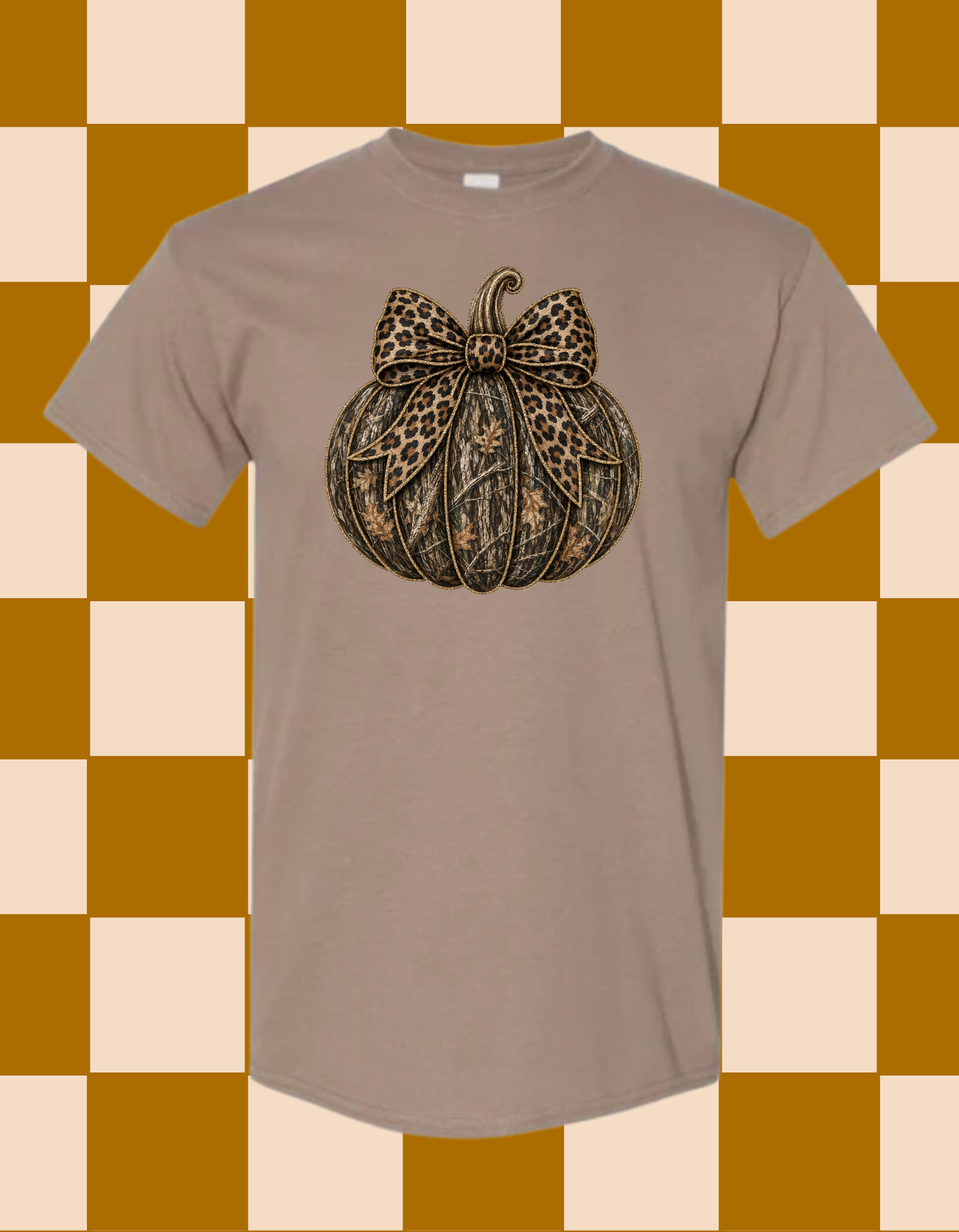 Camo Pumpkin with Leopard Bow