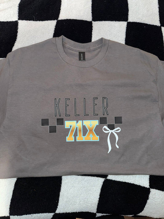 Last name and Number with Checkered and Bow - Dark Grey T-Shirt