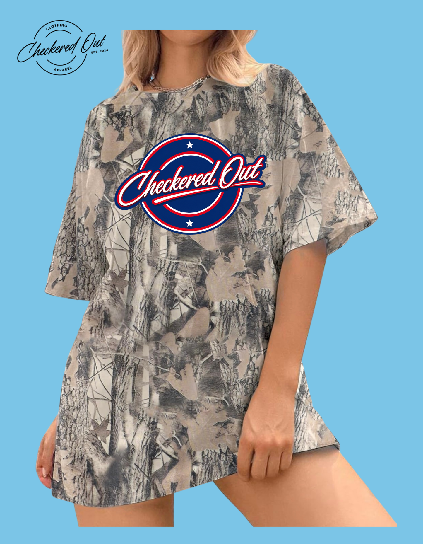 Checkered Out Apparel Logo Red, White and Blue