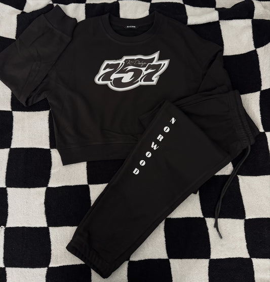 Black Jogger Set (cropped quarter zip top and jogger pants)