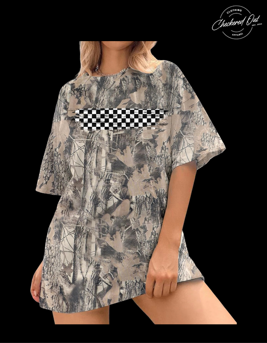 Dark Camo Shirt with Checkered Stripe