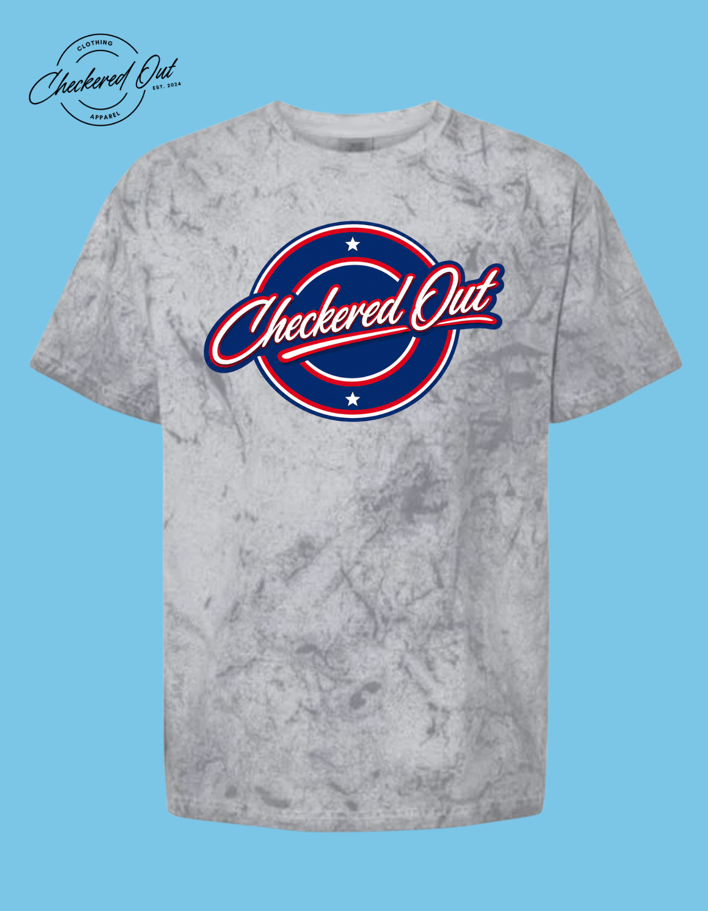 Checkered Out Apparel Logo Red, White and Blue