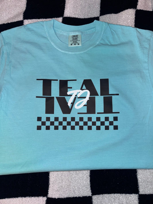Last name flipped with first name across the middle with checkered design