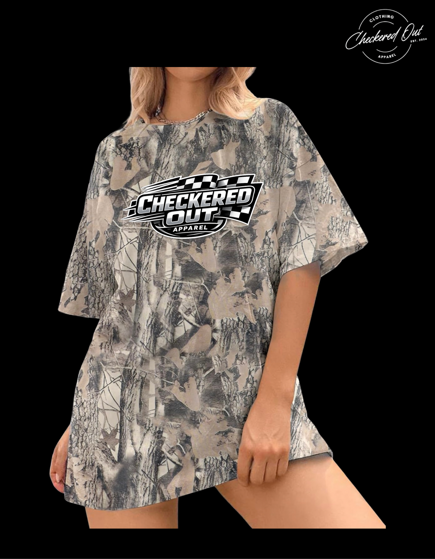 Camo or Leopard Checkered Out Apparel Logo
