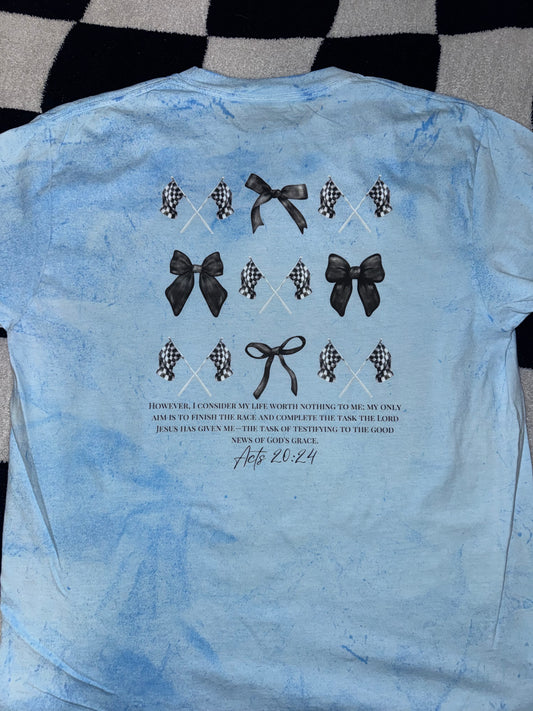 Color Blasted Comfort Color T-shirt with front and back design cross with bible verse