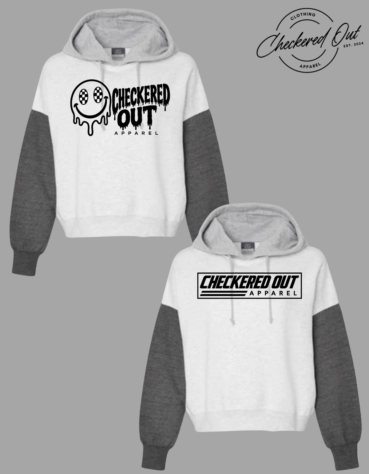 Checkered Out Apparel - Color Block Hoodie Grey Cropped