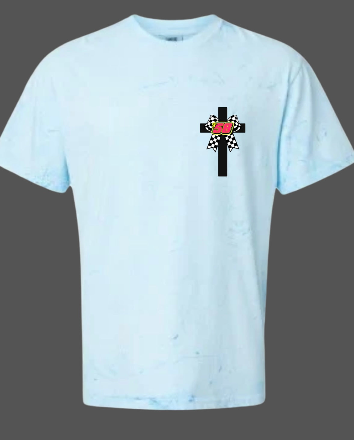 Color Blasted Comfort Color T-shirt with front and back design cross with bible verse