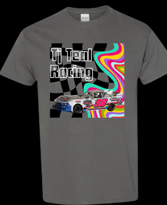 Neon: Name and Car with a Checkered Background