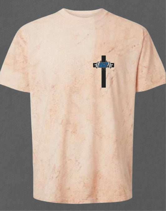 Color Blasted Comfort Color T-shirt with front and back design cross with bible verse ; MEN/BOY Version