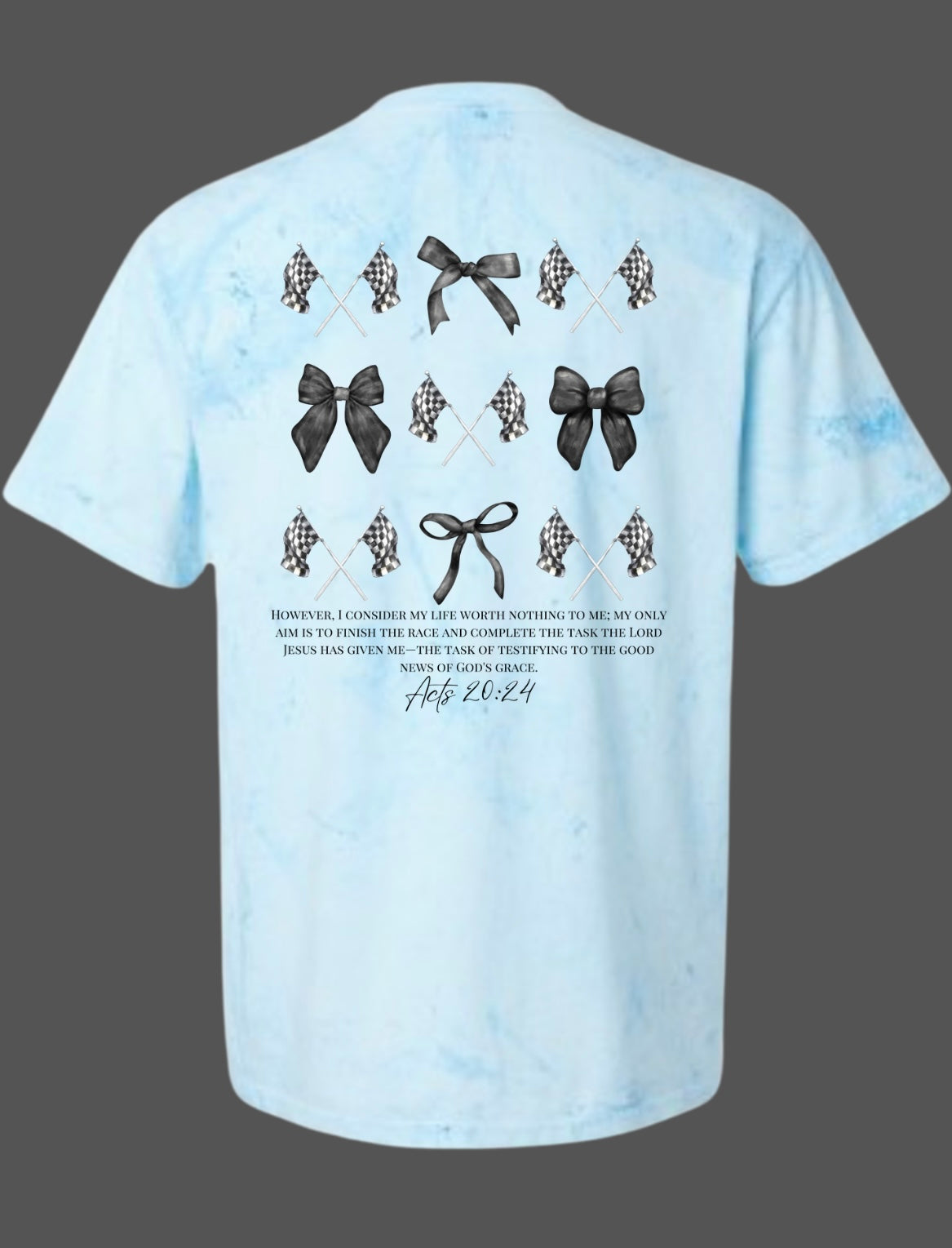 Color Blasted Comfort Color T-shirt with front and back design cross with bible verse