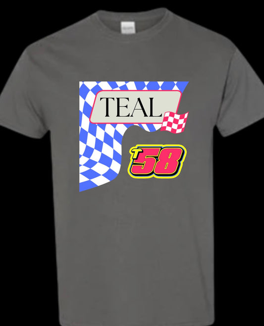 Neon: Last Name and Number with a Checkered Background