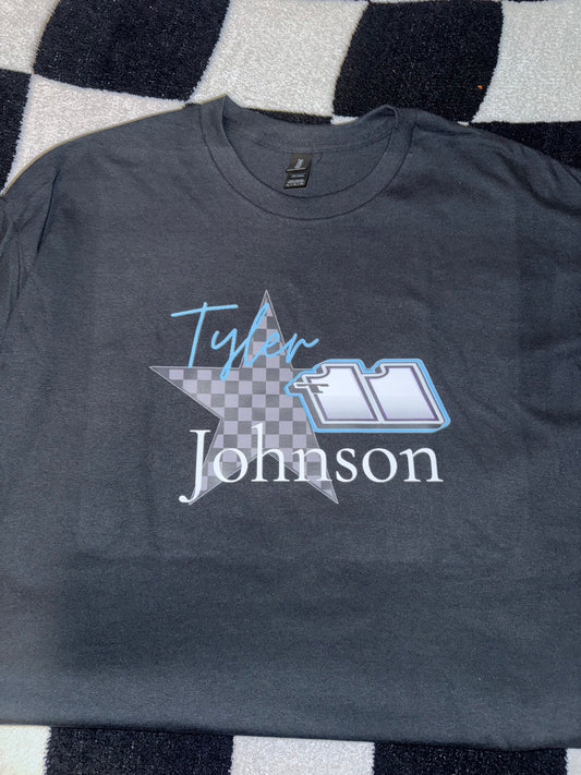 Name, Custom Number and Checkered Star Design T-shirt