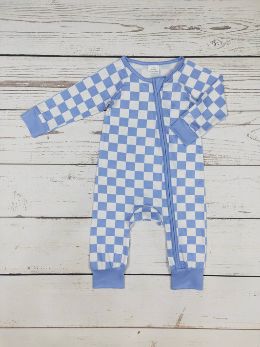 Baby Blue Checkered Zipper Sleeper